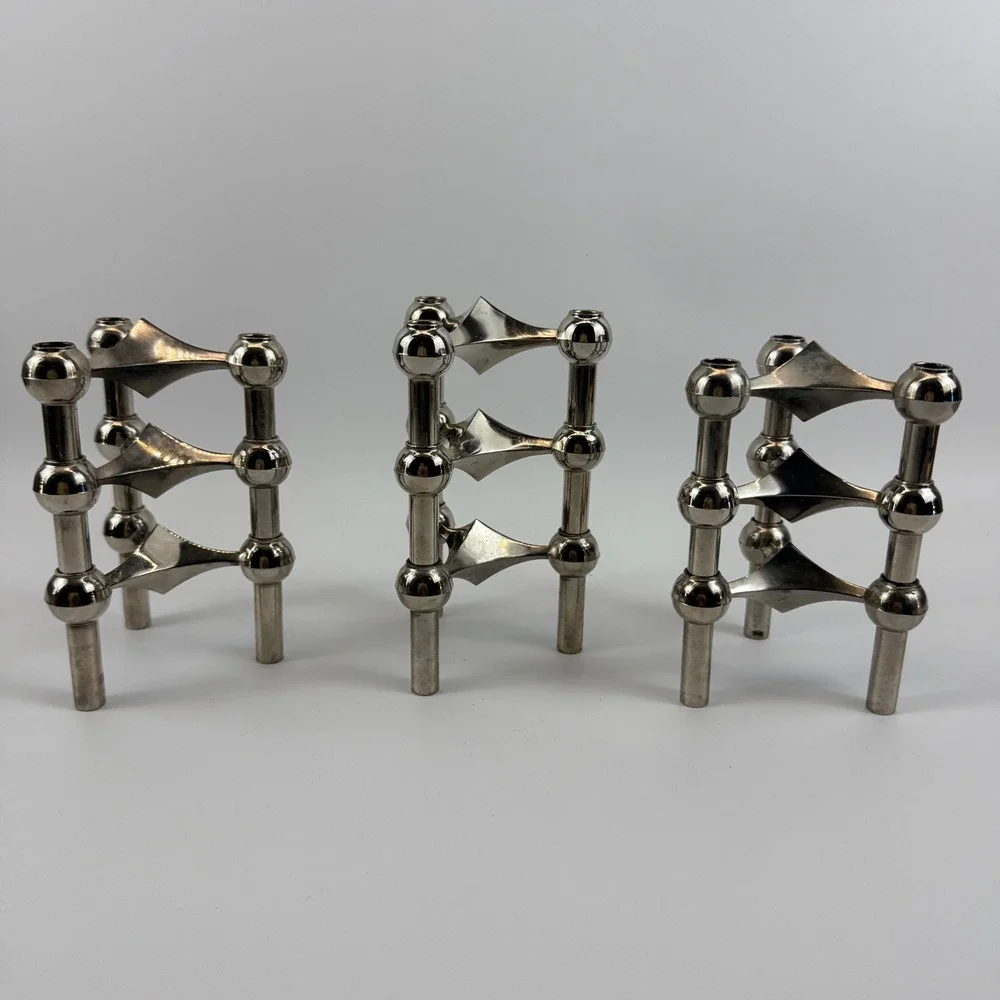 Stoff Nagel BMF Stacking Modular Chrome Candle Holders‎ West Germany Lot of 9